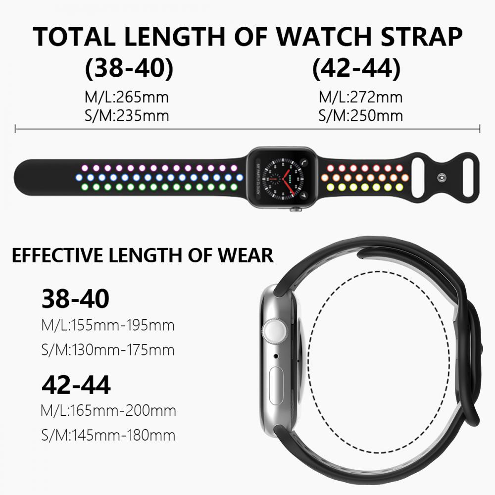 Sportarmband Dual-Color Apple Watch 42/44/45/49 mm (M/L) Svart/Rainbow