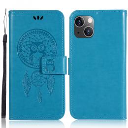 iPhone 13 Mini - Owl Dream Catcher Läder Fodral - Blå