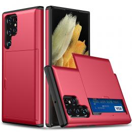 Samsung Galaxy S22 Ultra Skal Hybrid Med Kortfack Röd