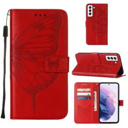 Samsung Galaxy S22 Fodral Butterfly Läder Röd