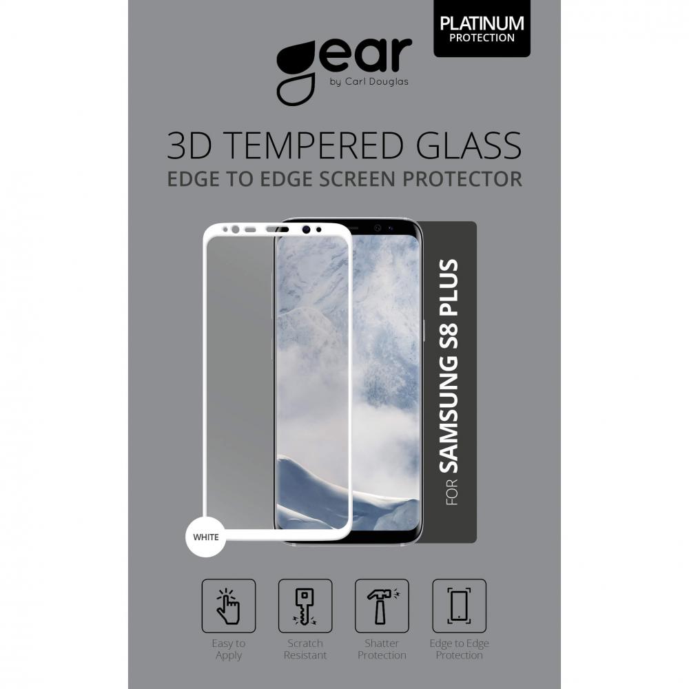 GEAR Samsung S8 Plus Skrmskydd Hrdat Glas 3D Full Cover Vit