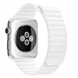 Magnetisk Loop Armband I Äkta Läder Apple Watch 44/42 mm Vit