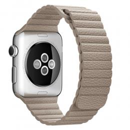 Magnetisk Loop Armband I Äkta Läder Apple Watch 44/42 mm Beige