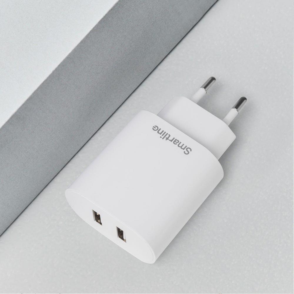 Smartline Vggladdare 2x USB-A 4.8A Vit