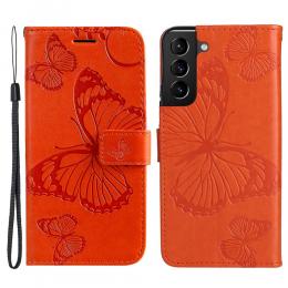 Samsung Galaxy S22 Plus Fodral Fjärilar Tryckt Läder Orange