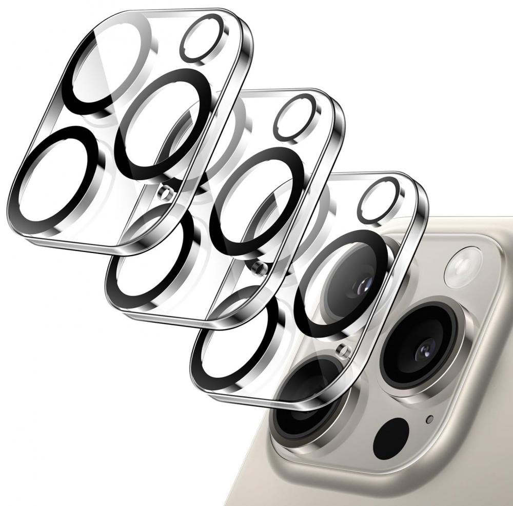 3-Pack iPhone 15 Pro Linsskydd I Hrdat Glas