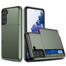 Samsung Galaxy S21 Plus - Skal Med Kortfack - Militär Grön