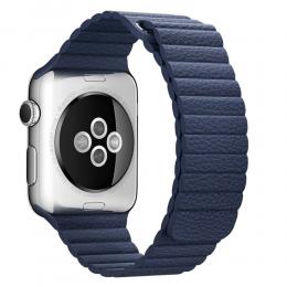 Magnetisk Loop Armband I Äkta Läder Apple Watch 44/42 mm Mörk Blå