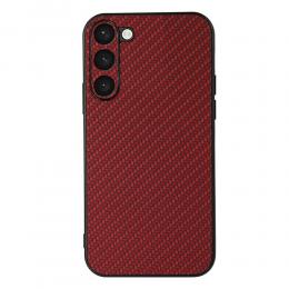 Samsung Galaxy S23 Skal Läderbelagt Kolfiber Textur Röd