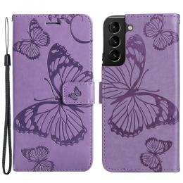 Samsung Galaxy S22 Plus Fodral Fjärilar Tryckt Läder Lila