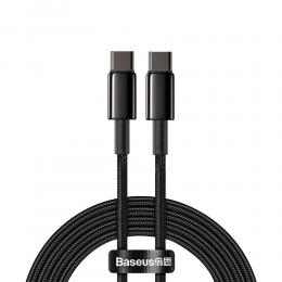 BASEUS Baseus Tungsten 2m 100W 5A PD QC USB-C - USB-C Flätad Nylon Kabel - Svart - Teknikhallen.se