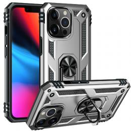 iPhone 13 Pro Max - Shockproof Hybrid Armor Ring Skal - Silver