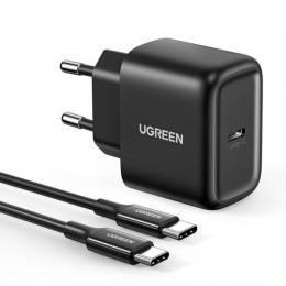UGREEN Ugreen 25W USB-C Snabbladdare + 2m USB-C - USB-C kabel Svart - Teknikhallen.se