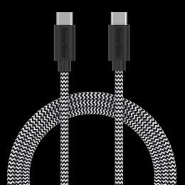 Smartline 1m 3A USB-C - USB-C Nylon Laddningskabel Svart/Vit