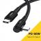 ESSAGER 1m 60W PD USB-C - USB-C Elbow Laddningskabel Svart
