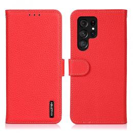 KHAZNEH Samsung Galaxy S22 Ultra Fodral Litchi Äkta Läder Röd