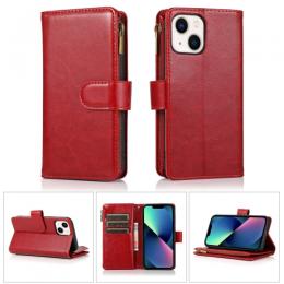 iPhone 14 Fodral 9-kort Multifunktionell Läder Röd