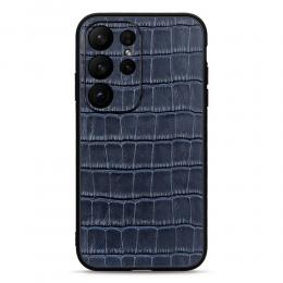 Samsung Galaxy S23 Ultra Skal Äkta Läder Krokodil Textur Blå