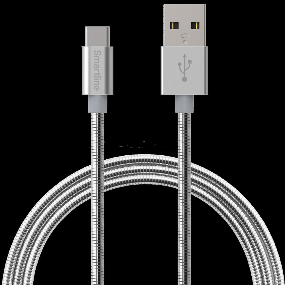 Smartline 1m 3A USB-C Laddningskabel Metallic Silver