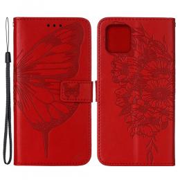 iPhone 13 Pro - Butterfly Tryck Läder Fodral - Röd