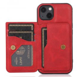 iPhone 13 Mini - Läderbelagt Skal Med Kortfack - Röd