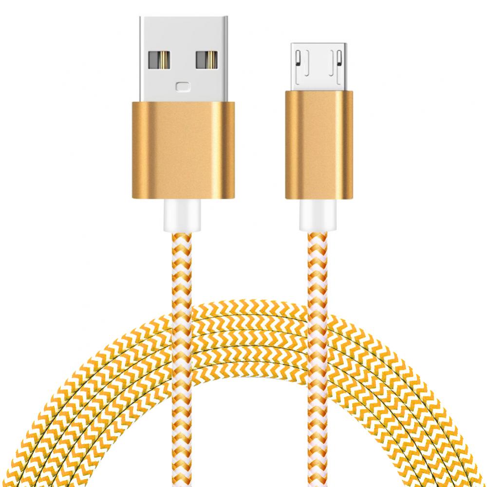 3 Meter - Micro USB Kabel I Slitstark Nylon - Gul/Guld