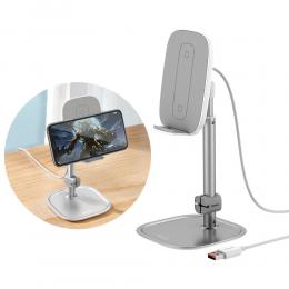BASEUS Baseus 15W Teleskop Ställ Med Trådlös Qi Laddning - Silver - Teknikhallen.se