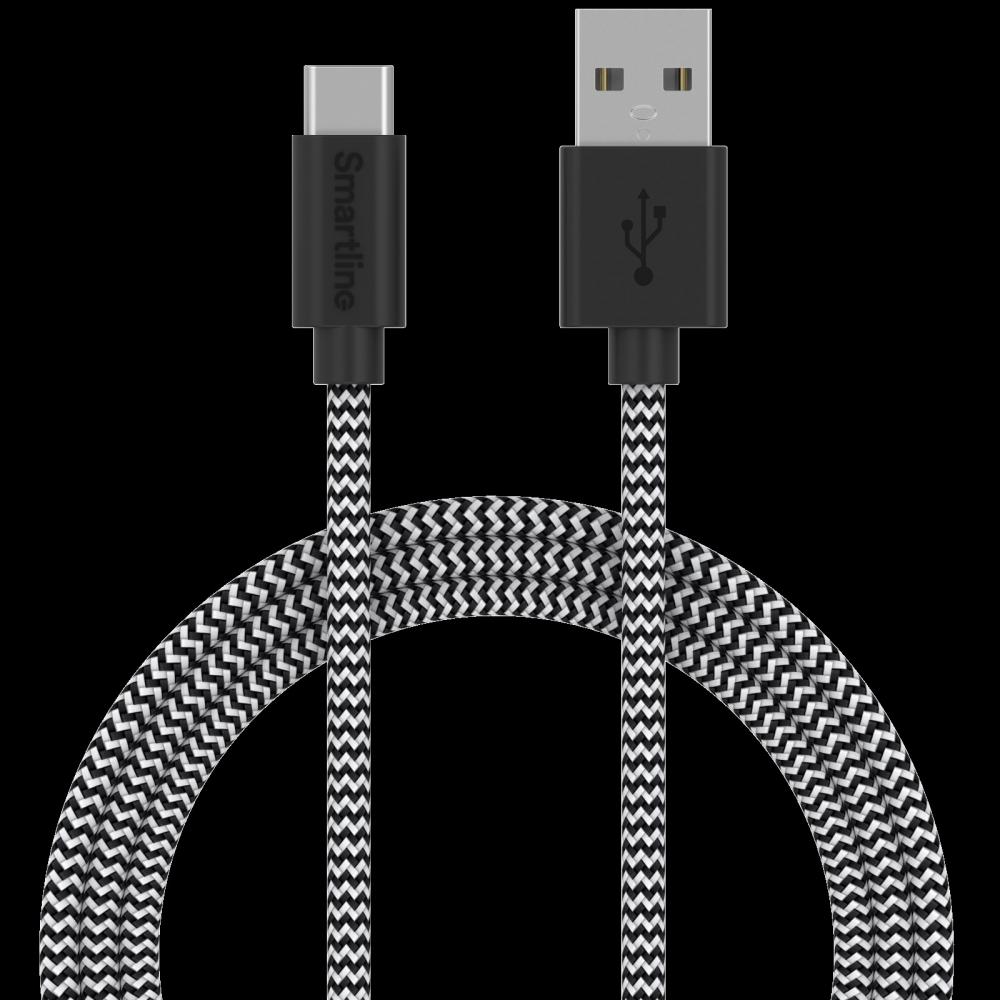 Smartline 2m 3A USB-C Nylon Laddningskabel Svart/Vit