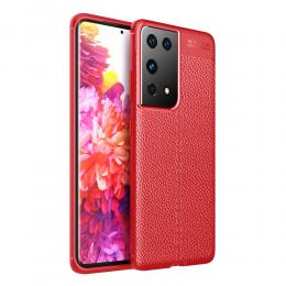 Samsung Galaxy S21 Ultra - Litchi Textur Skal - Röd