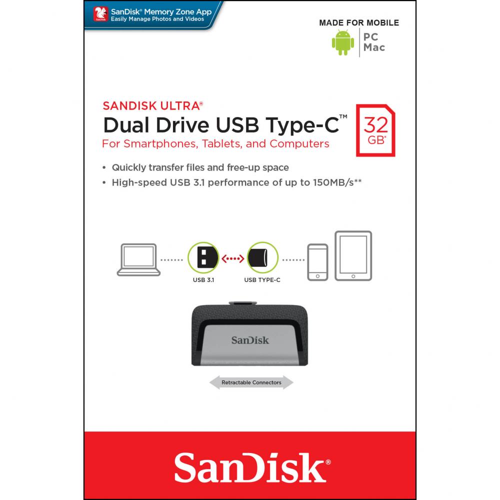 SanDisk USB-minne 3.1 Ultra Dual 32 GB Typ C