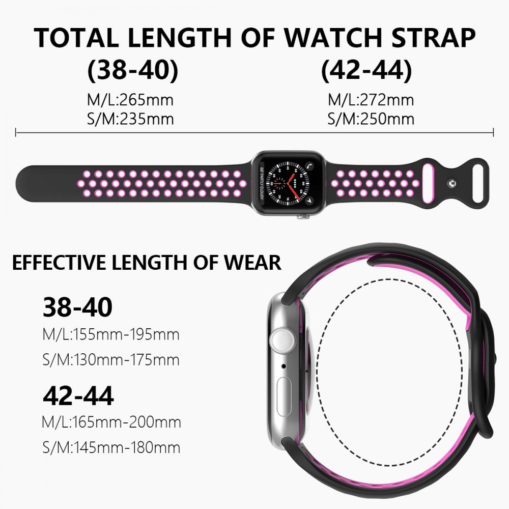 Sportarmband Dual-Color Apple Watch 41/40/38 mm (S/M) Svart/Lila