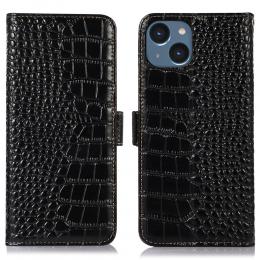 iPhone 15 Fodral RFID Äkta Läder Krokodil Textur S