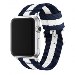 Nylon Armband Med Vertikal Design Apple Watch 42/44/45/49 mm Blå/Vit