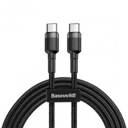 BASEUS Baseus Cafule 1m 60W PD QC USB-C - USB-C Nylon Kabel - Svart/Grå - Teknikhallen.se
