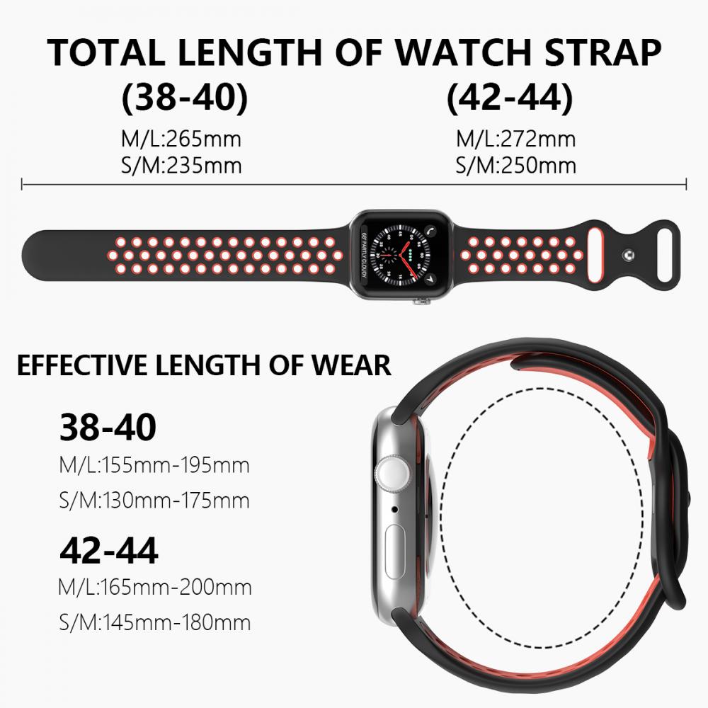 Sportarmband Dual-Color Apple Watch 42/44/45/49 mm (M/L) Svart/Rd