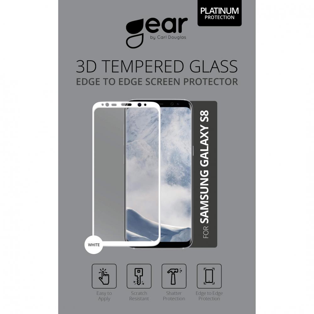 GEAR Samsung S8 Skrmskydd Hrdat Glas 3D Full Cover Vit