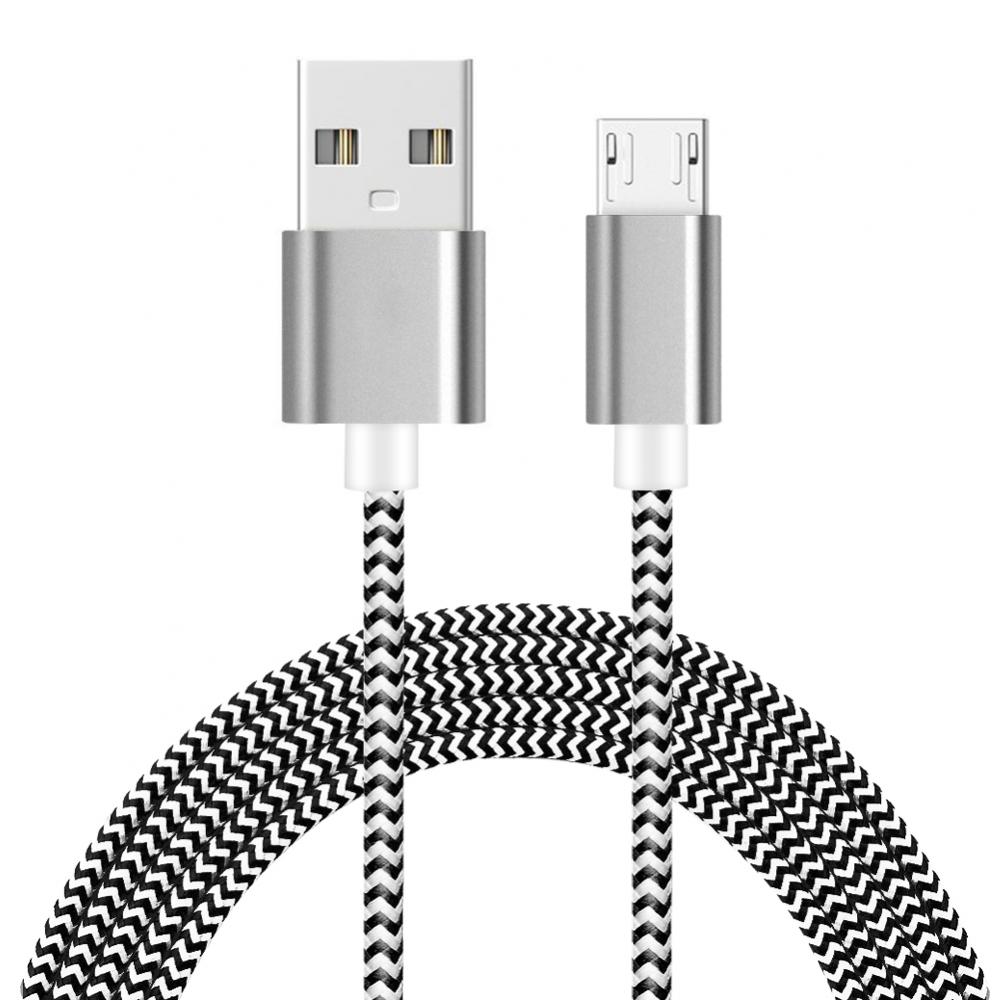2 Meter - Micro USB Kabel I Slitstark Nylon - Silver