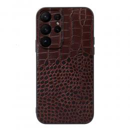 Samsung Galaxy S23 Ultra Skal Äkta Läder Krokodil Textur Brun