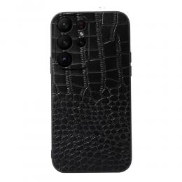 Samsung Galaxy S23 Ultra Skal Äkta Läder Krokodil Textur Svart