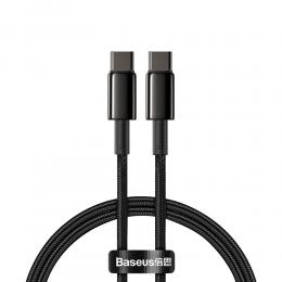 BASEUS Baseus Tungsten 1m 100W 5A PD QC USB-C - USB-C Flätad Nylon Kabel - Svart - Teknikhallen.se