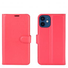 iPhone 12 Mini - Litchi Textur Fodral - Röd