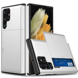  Samsung Galaxy S22 Ultra Skal Hybrid Med Kortfack Silver - Teknikhallen.se