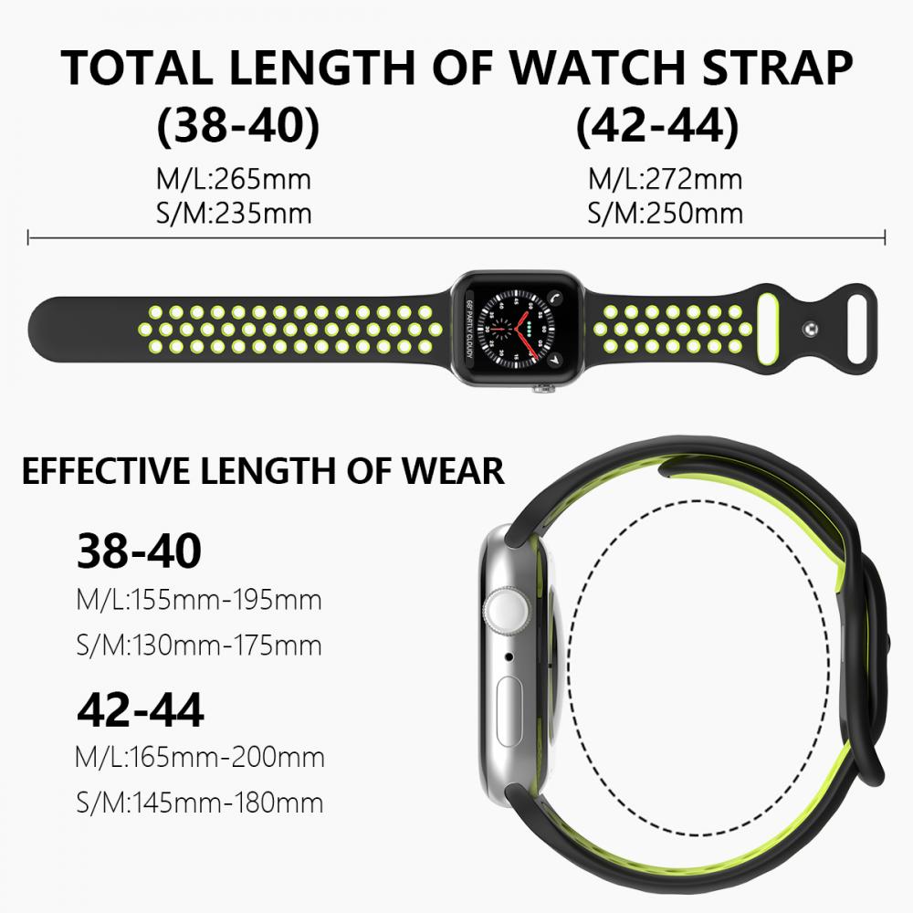 Sportarmband Dual-Color Apple Watch 41/40/38 mm (S/M) Svart/Gul