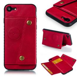 iPhone 7/8/SE (2020/2022) - Läder Skal Med Kortfack Och Magnet - Röd