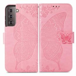 Samsung Galaxy S22 Plus Fodral Butterfly Tryckt Läder Ljus Rosa