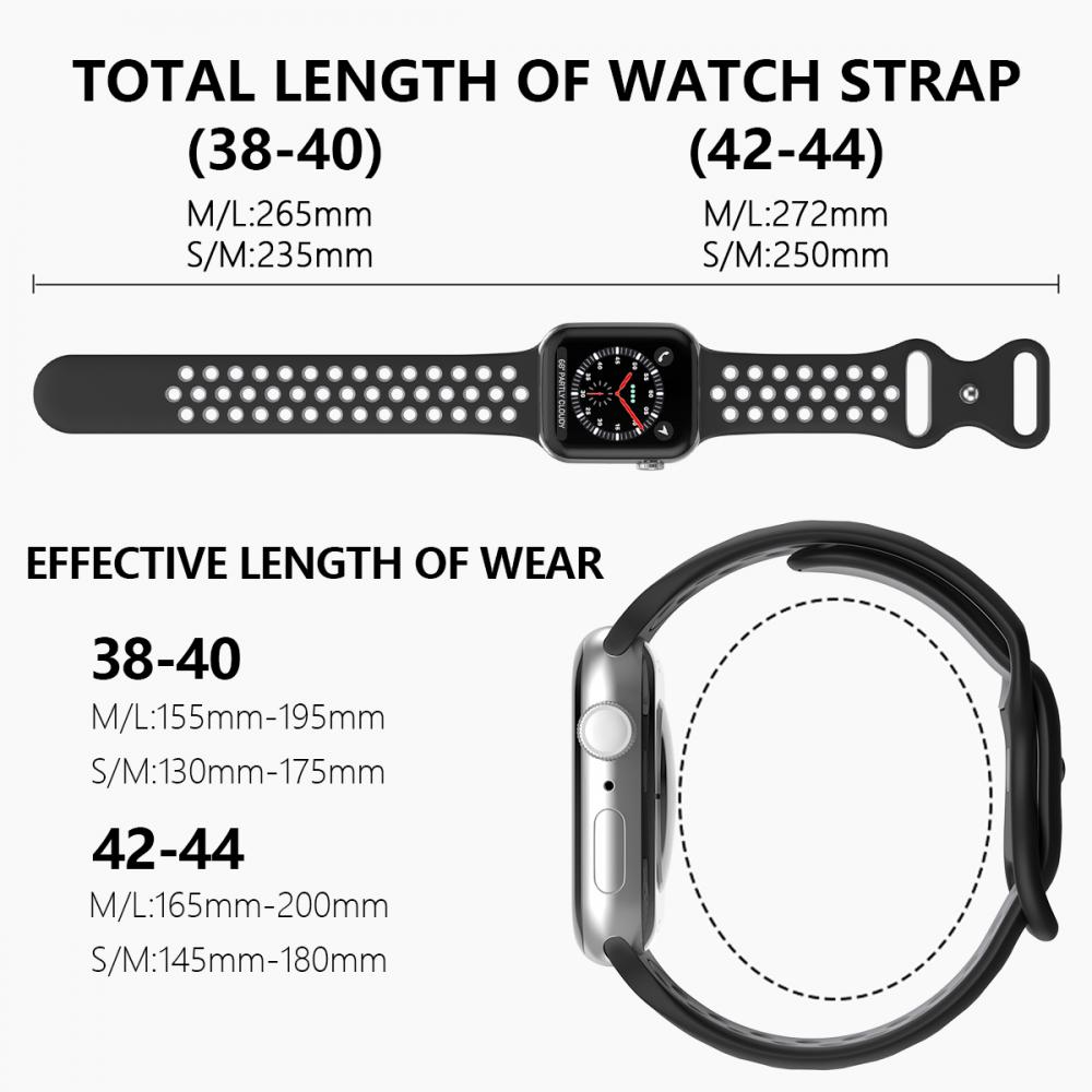 Sportarmband Dual-Color Apple Watch 41/40/38 mm (S/M) Svart/Gr