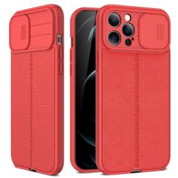 iPhone 14 Plus Skal CamShield Litchi Textur Röd