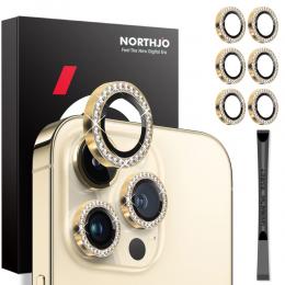 NORTHJO iPhone 15 Pro/Pro Max/14 Pro/Pro Max Linsskydd Strass 2-PACK Guld