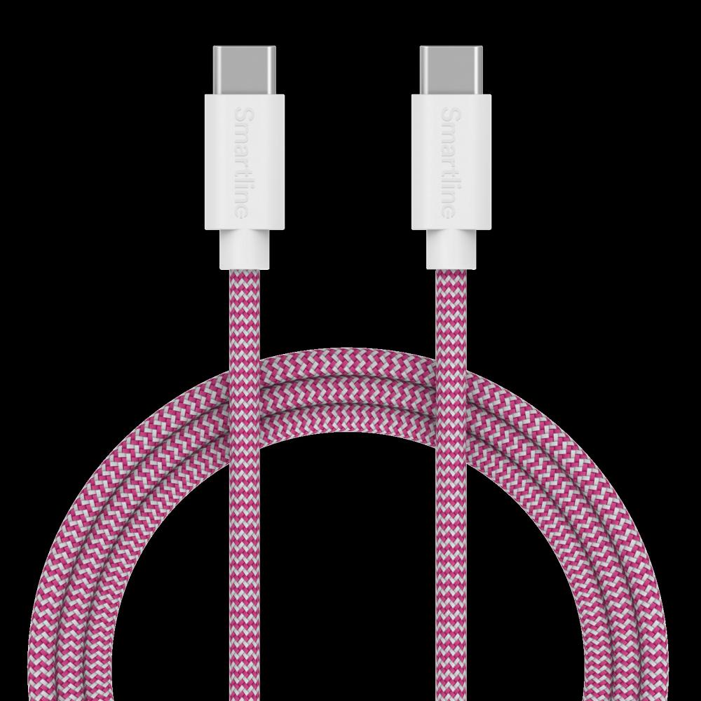 Smartline 1m 3A USB-C - USB-C Nylon Laddningskabel Rosa/Vit