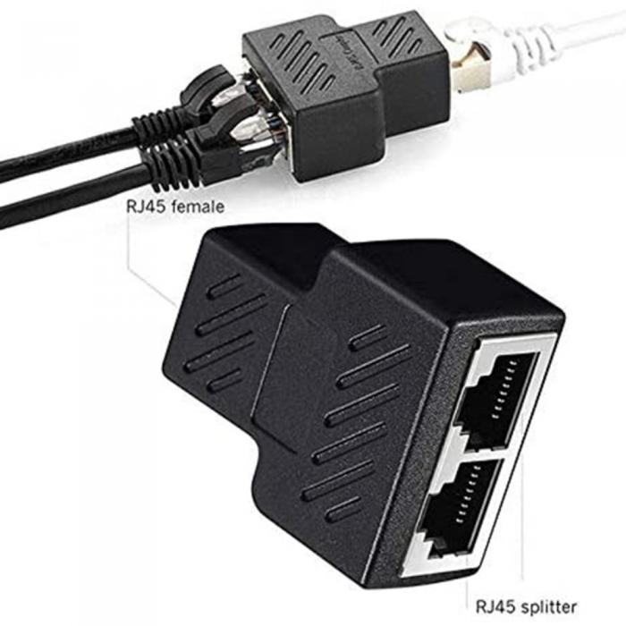 2-PACK RJ45 Splitter Ethernet LAN Adapter Svart